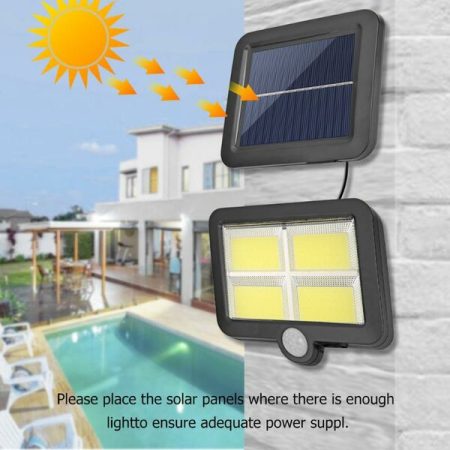 Solar Street LED Sensor Light Wall Lamp  Model (BK-128-4COB)  with Remote Control Outdoor Solar Panel Lighting