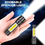 USB Charging XPE+COB LED Flashlight Lamp Torch With Clip Three Mode Zoomable Led flash light torch tail clip and cable