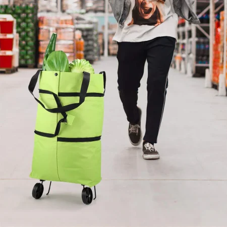 Portable multi-function Trolley Bag with Wheels Folding Travel Luggage Bag Vegetable Grocery Shopping Trolley Carry Bag(Random Color