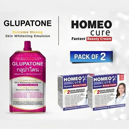 Pack of 2 Glupatone Extreme Strong Skin Whitening Emulsion Ultra Plus Gs-120 + Homeo Cure Beauty Cream