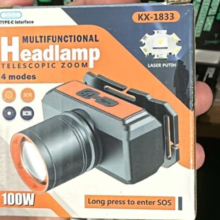 Powerful 100W KX-1833 Headlamp – 4 Modes with Telescope Zoom for Ultimate Outdoor Performance