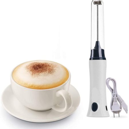 White Electric Rechargeable Coffee Beater - Versatile Milk, Mixing Machine ,Juice, Coffee, and Egg Foamer, Ideal for Kitchen Accessories. Portable and Lightweight, Perfect for Cappuccino, Latte, Baking, and Smoothies.