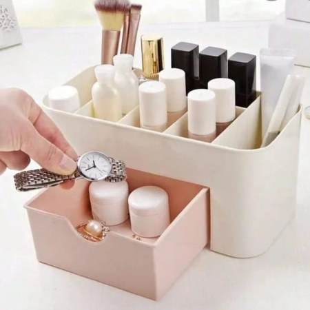 Plastic Makeup Storage Box With Small Drawer For Bathroom, Organizer Drawers, Makeup Brush Organizer Space- Saving Space Storage Box(random color)