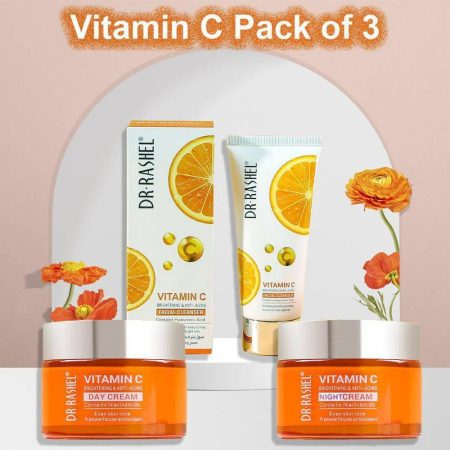 Pack of 3 Dr Rashel Vitamin C - Day & Night Cream + Facial Cleanser with Hyaluronic Acid
