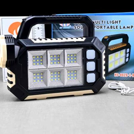 Solar Multi Light Source Portable Lamp 3 Modes (Torch/Wide Light/Lamp) & USB Charging Port Power Bank  Model: HS-8029-1-B (random color)